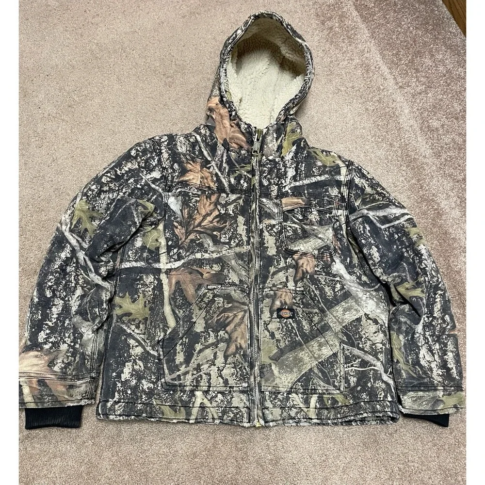 BOYS DICKIES SHERPA LINED DUCK Winter JACKET Medium CAMO‎ Zip Front